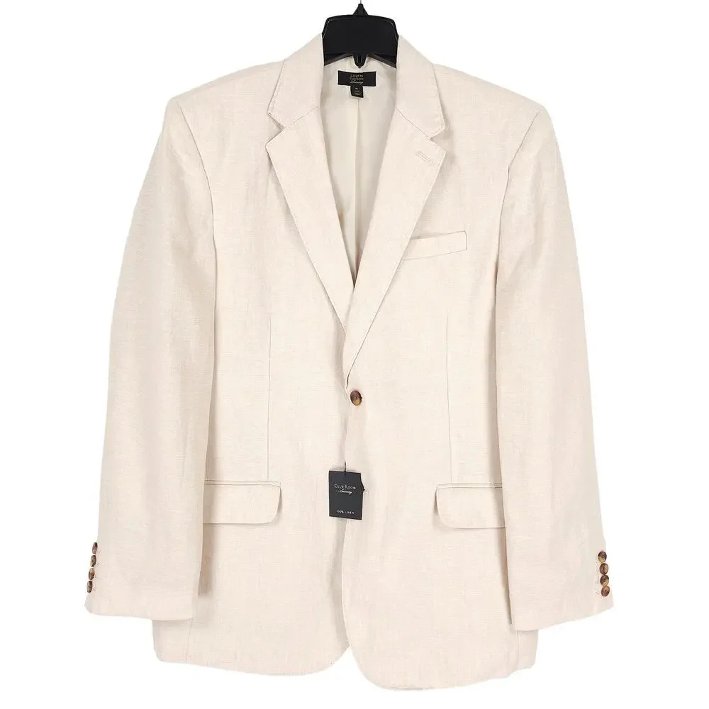 Club Room Luxury Mens Linen Sport Coat Blazer XL Natural Khaki Tan Solid NWT